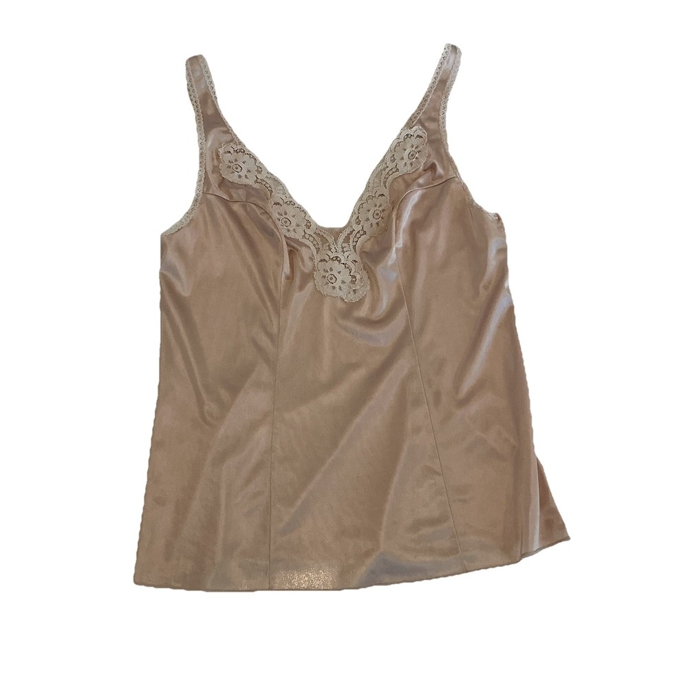Vtg Vassarette Camisole Sz 34 Lace Trim Slip Tank Nude Beige Boho Retro Layering